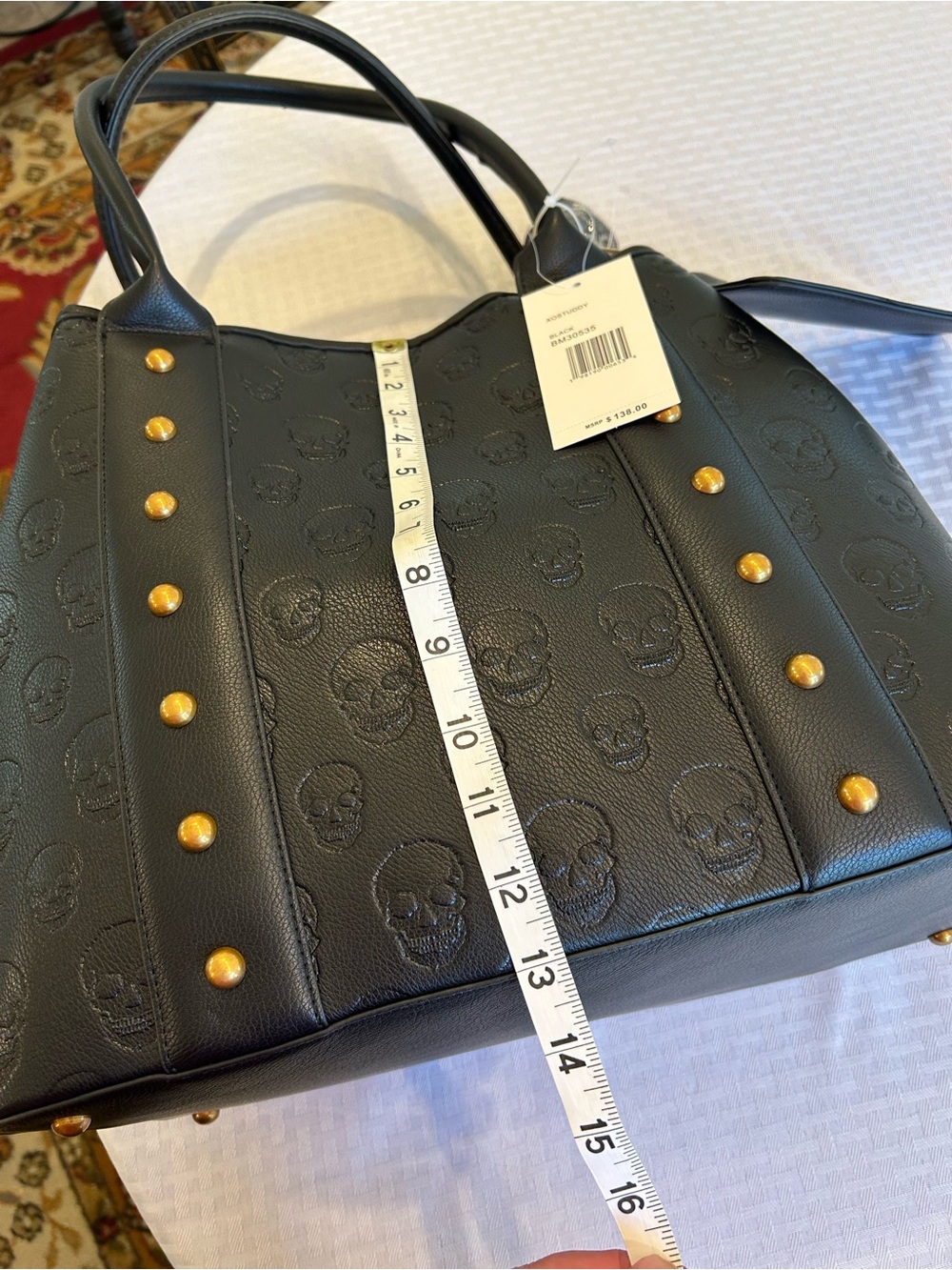 Betsey Johnson XOSTUDDY Large Black Tote Handbag with Skull Embossing BNWT - Picture 7 of 15